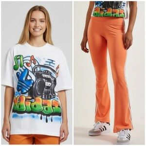 🧡2 pc M T-shirt and leggings matching adidas original funky outfit size Medium